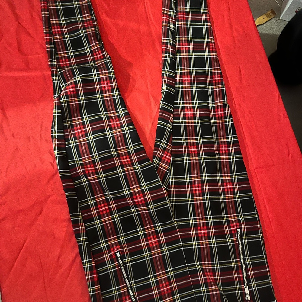 Zara Black and Red Plaid Trousers
